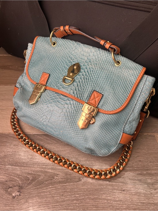 Mulberry Handbags - Mulberry Alexa Blue Snake Embossed Satchel with Tan Trim and Gold Hardware